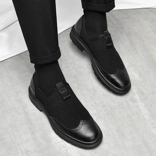 2026 New Men's Soft Leather Shoes Sandals Business British Style Groom Wedding Suit Perforated Breathable Anti-Slip