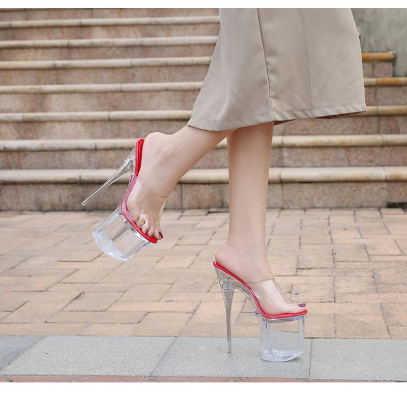Fashion Crystal Car Model Nightclub Princess Extra Slim Heels Waterproof Platform Hatred Sky High Transparent Super High Sandals
