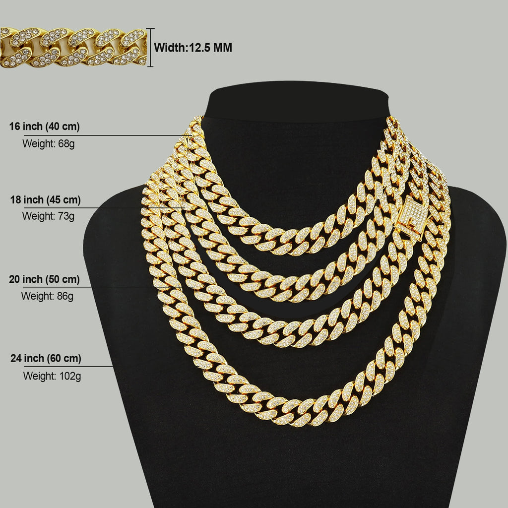 12.5mm Iced Out Miami Cuban Link Necklaces Free Shipping Bling Rapper Chains For Men Hip Hop Daily Party Fashion Jewelry Gift