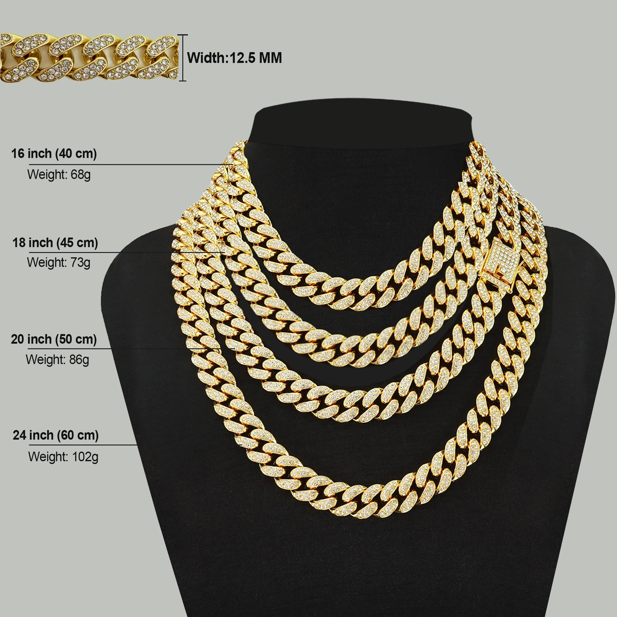 12.5mm Iced Out Miami Cuban Link Necklaces Free Shipping Bling Rapper Chains For Men Hip Hop Daily Party Fashion Jewelry Gift