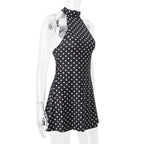 Polka Dot Elegant Off Shoulder Sleeveless Backless High Waist Halter Mini Dress Y2K Summer Fashion Club Party Vestidos