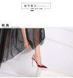 New Sexy Wine Red European and American High Heels for Women Slim Heels Pointed Toes, Shallow Mouth, Riveted Single Shoe Sandals