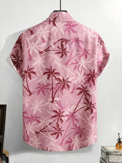New Men Palm Tree Print Hawaiian Shirt Tropical Beach Aloha Shirt Casual Short Sleeve Button Down Summer Vacation Shirts