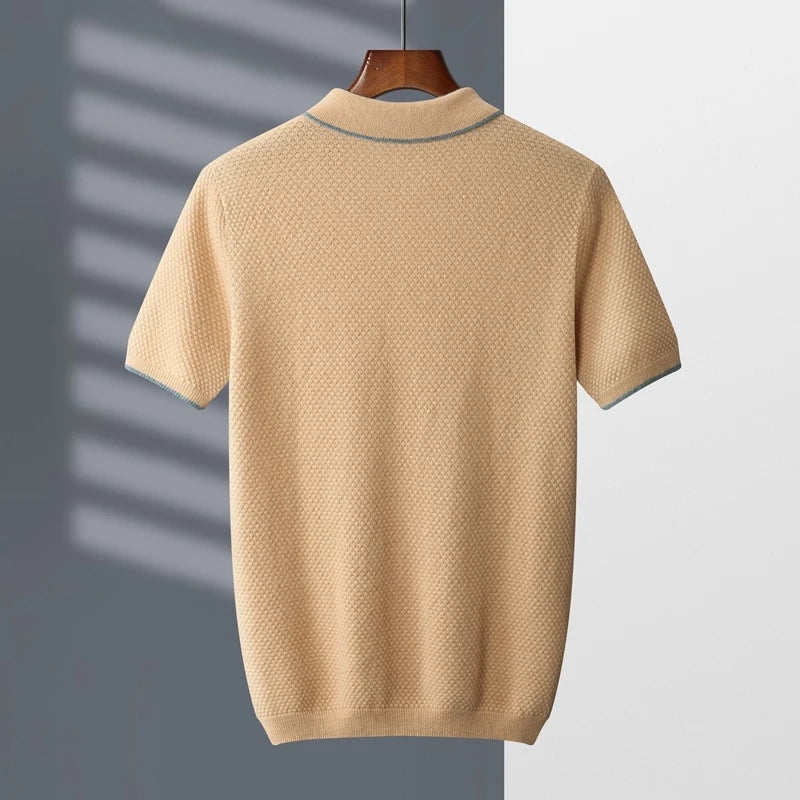 ZOCEPT 100% Cashmere Short Sleeve Sweater Autumn Winter New Casual Business Knitted Button-up Polo Collar Pullover for Men