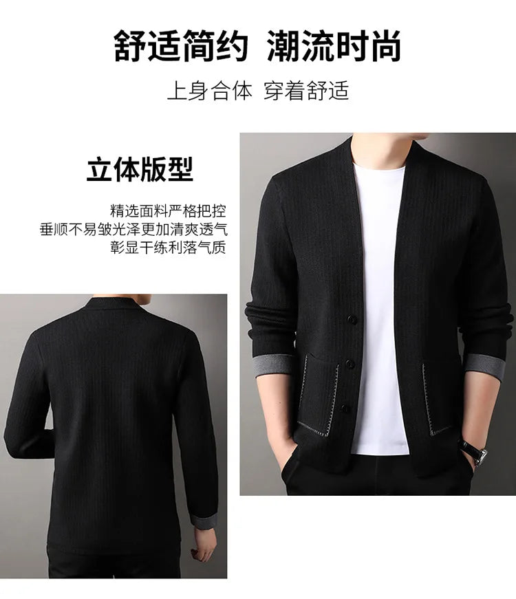 Solid Color Men's Knitted Cardigan Spring Autumn New Fashion Casual Wearable Sweater Middle-aged Coat