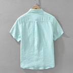 100% Linen Short Sleeve Shirt for Men Breathable Summer Casual Top Minimalist Loose Fit Button-Up Shirt  Natural Wrinkle Texture