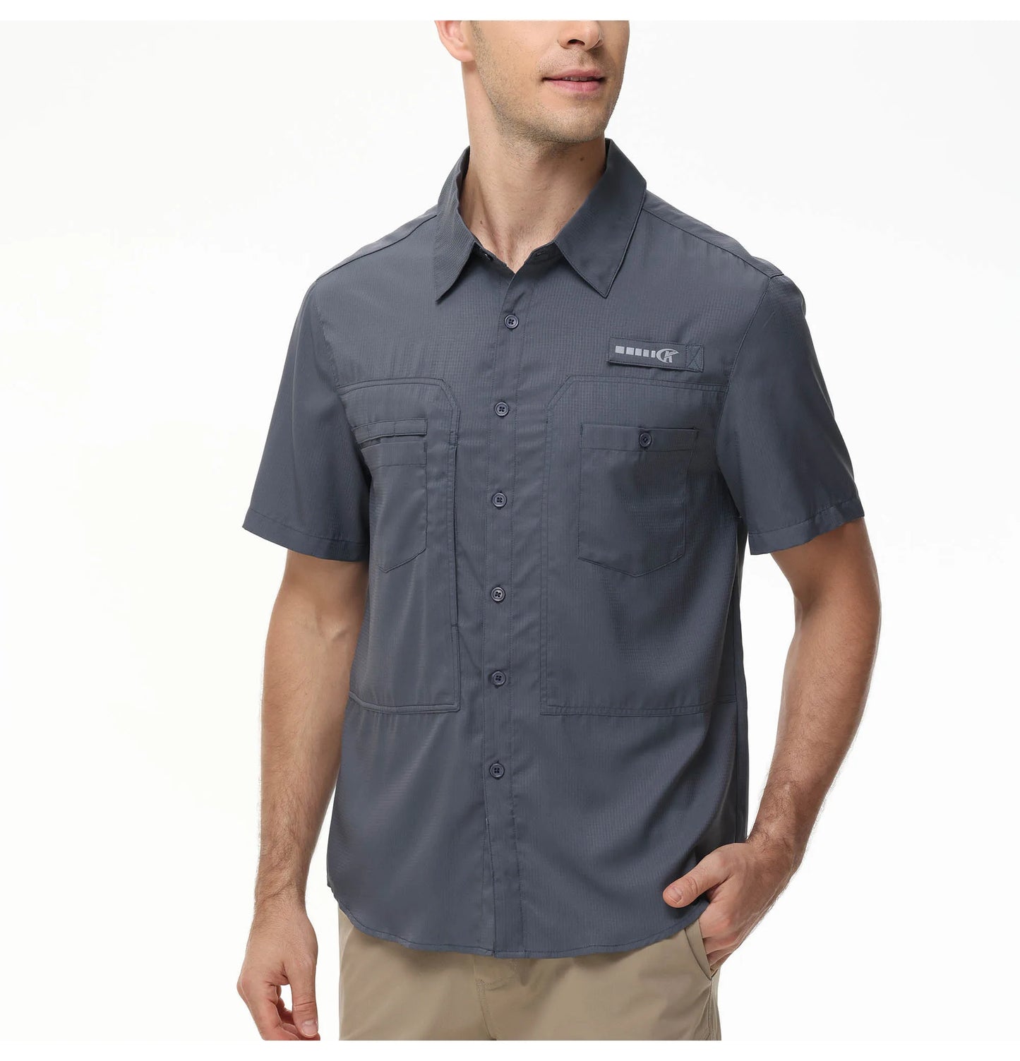 Summer Men's UPF 50+ Fishing Shirts, Lightweight Breathable Short Sleeve Cargo Shirt, Button Down Tactical Shirts Workout