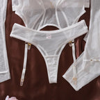 Lingeries Sexy Hot Tempted Intimate Bra Thong 2PC Set with Garter Belts Stockings Gloves Fantasy Sheer Daring Lingerie for Women