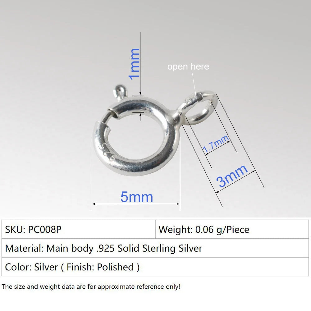 925 Sterling Silver Spring Ring Clasp with Open Jump Ring, 5-8mm Spring Ring Clasps with Open Ring For Jewelry Making Findings