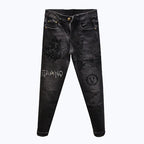 Hot-Stamped Rhinestone Men's Jeans, Trendy Brand, Stretchy Slim Fit, Embroidered and Printed Men's Trousers