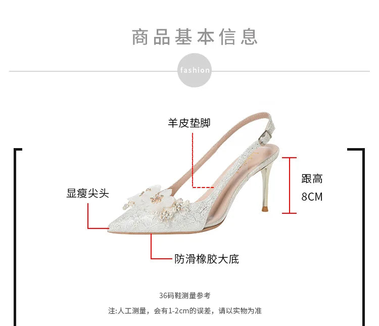 French Bride Gold Wedding Shoes spring women Thin Heel Pointed Shallow Mouth Flower Rhinodrill High Heels  Fashion Sandals