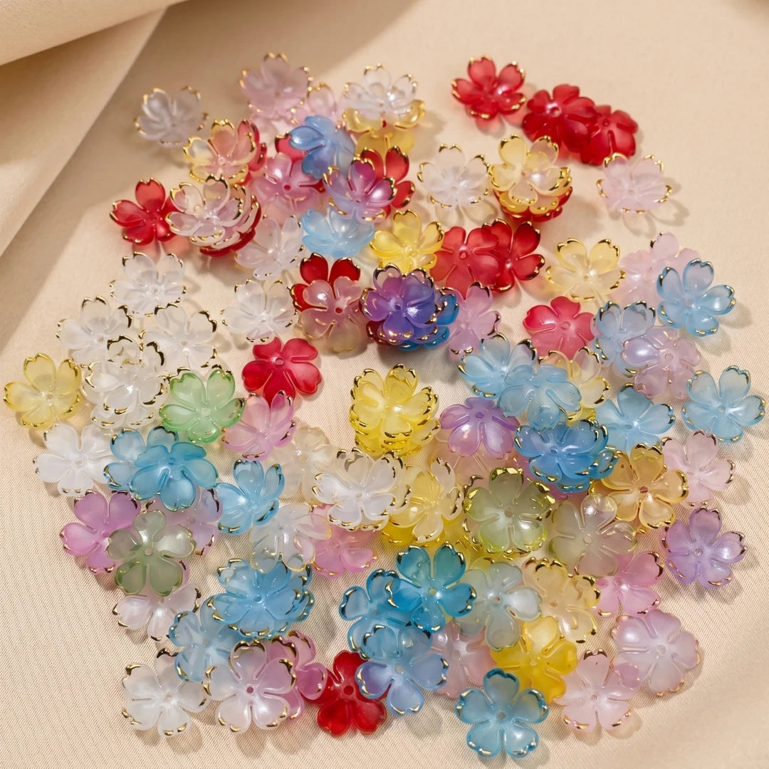 50pcs 19mm Cherry Blossom Beads Gradient Acrylic Flower Beads Mini Spacer Hair Accessory for DIY Bracelet Earring Jewelry Making
