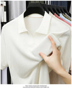 100%  Lyocell Knitwear 2025 Men Spring Summer Trendy Turn Down Collar Knit Tees Short Sleeve Breathable Knit Tops