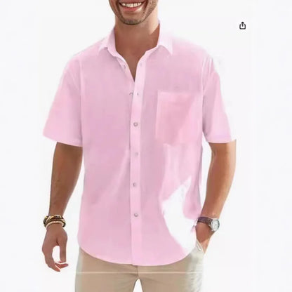 Men's Cotton Linen Short Sleeve Shirt Casual Button Down Shirt with Pocket Summer Beach Breathable Loose Tops Large size S-6XL