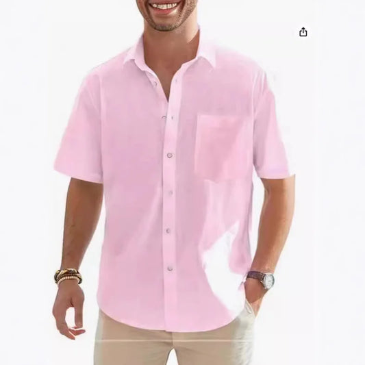 Men's Cotton Linen Short Sleeve Shirt Casual Button Down Shirt with Pocket Summer Beach Breathable Loose Tops Large size S-6XL