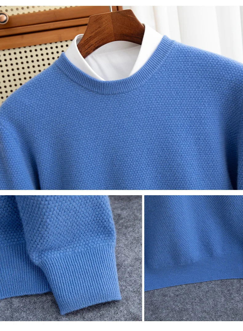 Autumn And Winter 100% Pure Wool Men's Round Neck Thick Solid Color Sweater Business Casual Knitting Bottoming Shirt