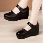 6cm Small Size 32-43 Comfortable Med Heels Pumps Soft Leather Mary Janes 2026 Women's Platform Wedges Shoes for Office Mom Dance