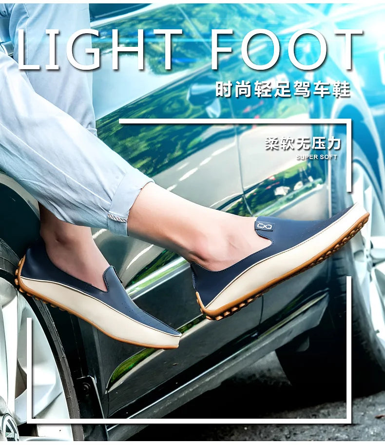Summer Men Casual Flats Fashion Genuine Leather Soft Moccasins Brand Loafers High Quality Breathable Men Dress Shoes Size 36-47
