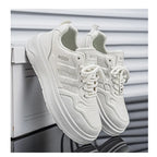 2026 Summer Men's White Platform Sneakers Leather Casual Shoes Thick Sole Streetwear Trendy Footwear