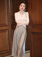 French fashion senior sense half skirt women's summer small A-line silk skirt thin high waist knitted slimming long skirt