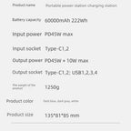 45W 60000mAh Fast Charging Power Bank Large Capacity Safe Portable Power Supply for Camping and Emergency Energy Storage