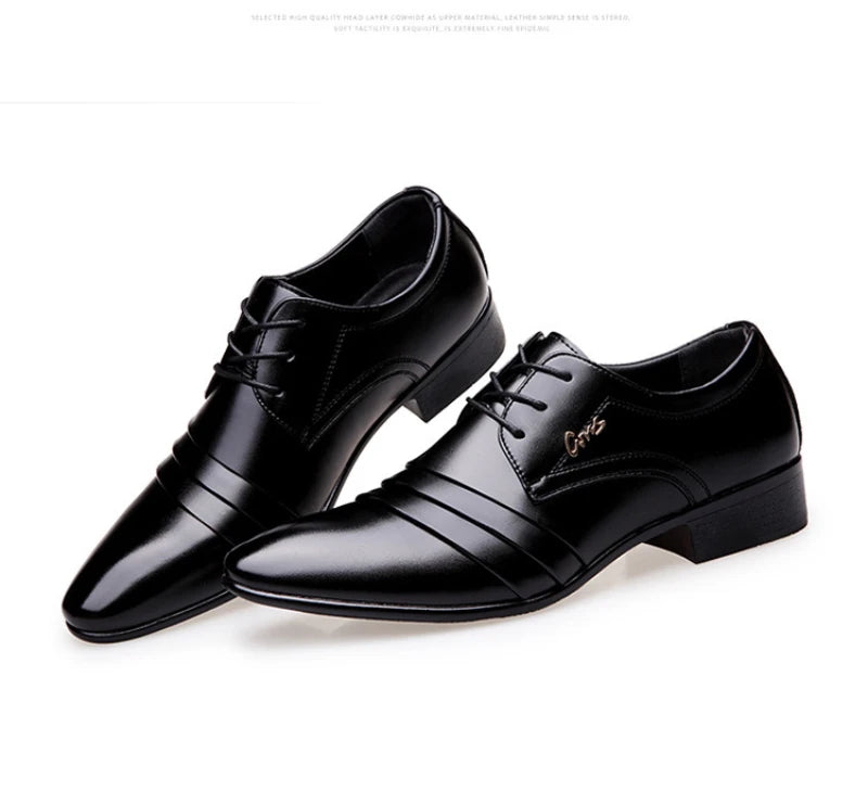 Mens Black Genuine Leather Cap Toe Lace Up Formal Business Office Groom Wedding Daily Wear Dress Shoes British Style Fashion