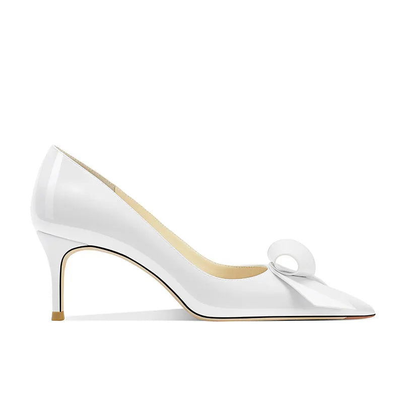 Bow High Heels Women's New Sweet Pointed Stiletto Comfortable Patent Leather Women's Shoes