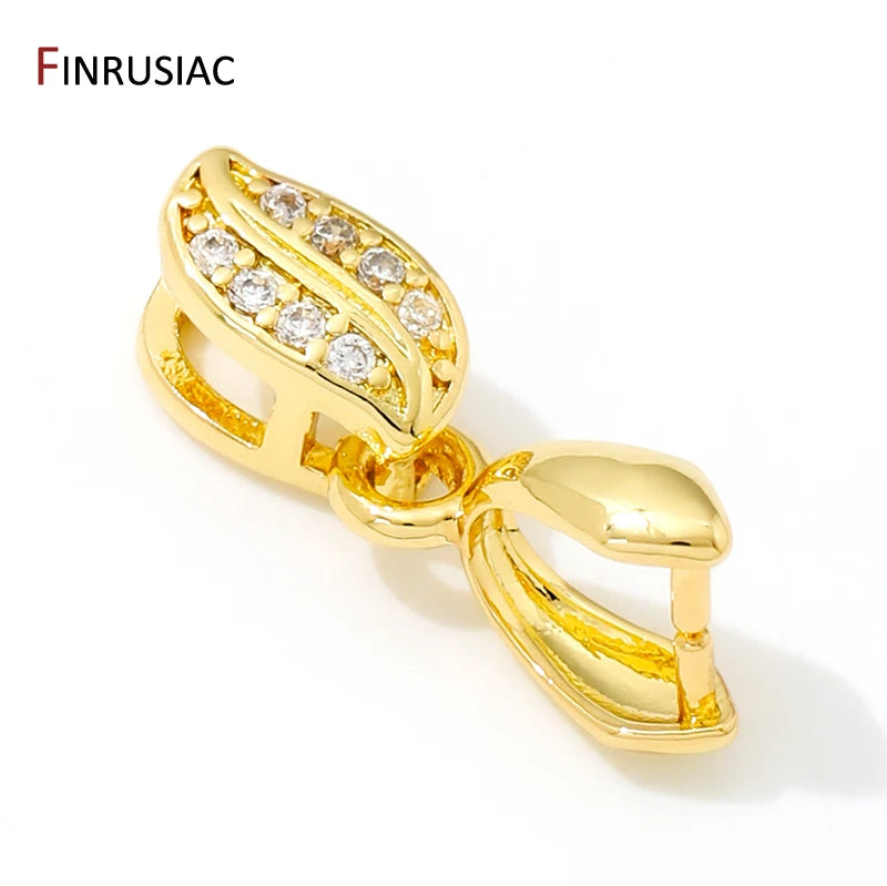 Brass Crystal Agate Pendant Pinch Bails,18k Real Gold Plated Inlaid Zircon Pendant Clips Clamp Pinch Bail,Supplies For Jewelry