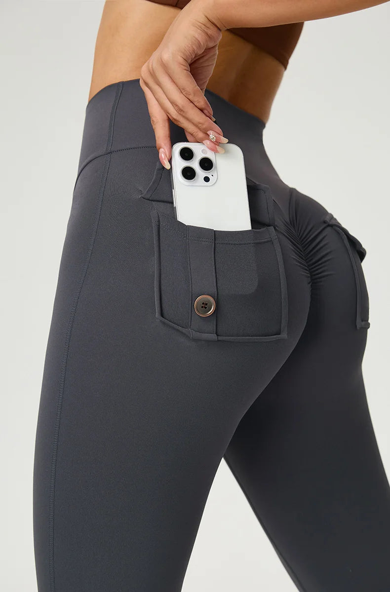 TRY TO BN Yoga Pants Pocket Back Flare Leggings Sports Fitness High Waisted Scrunch Leggings Workout Trousers Gym Woman Clothing