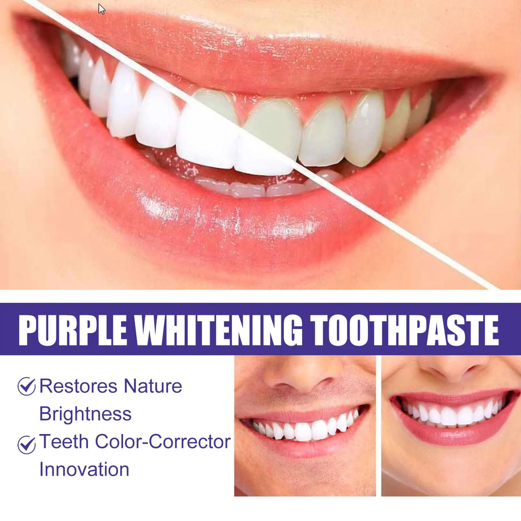 Purple whitening toothpaste, deep cleaning, stain removal, fresh breathing, daily household essential oral care, 30ml