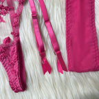 Toucheart Sexy Lingerie Embroidery Printing Bra Garters Set For Women Mesh See- Through Hollow Out Exotic Sexy Underwear Suit