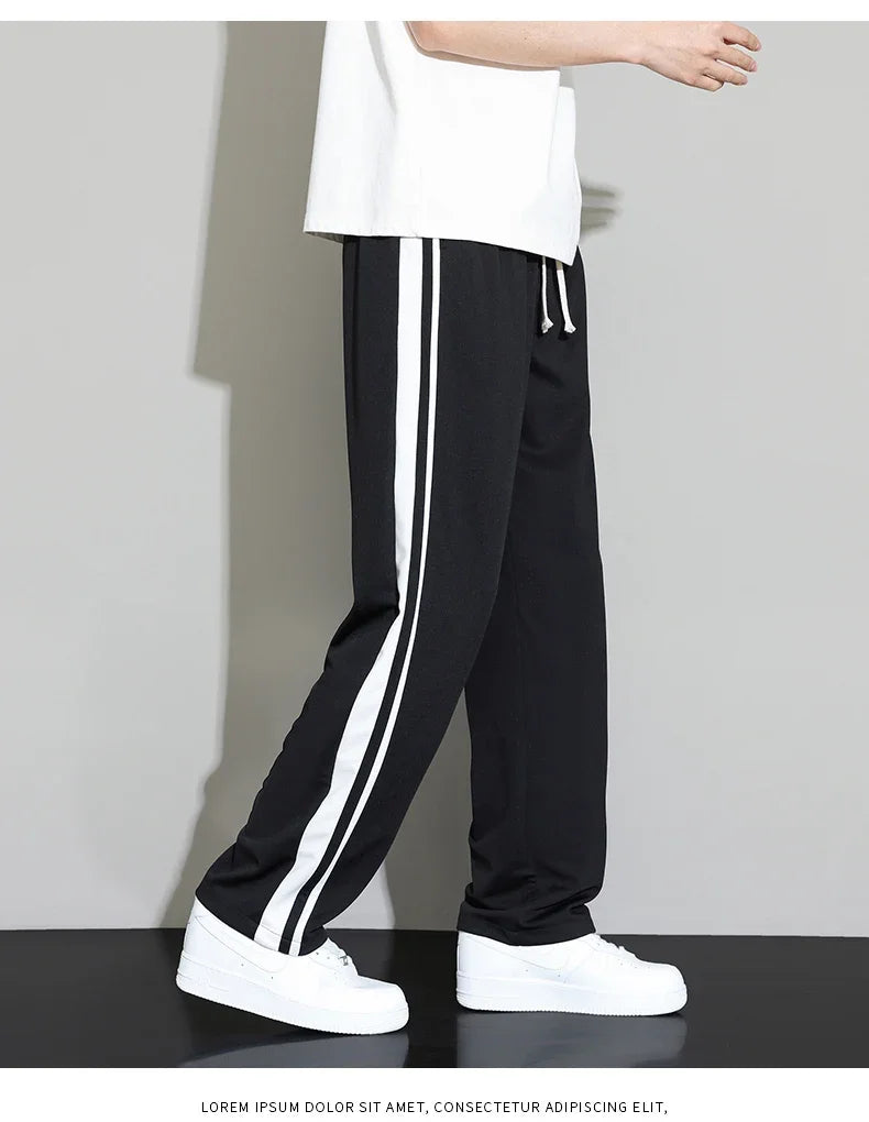 Summer New Men Sweatpants Joggers Straight Pants Neutral Breathable Loose Outdoor Quick Drying Fabric Striped Casual Trouser