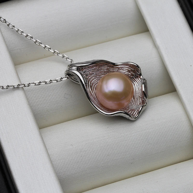 White Natural Fresh water Pearl Pendant Women,Cute Original 925 Silver Pearl Pendant Mother Wife Birthday Gift Black