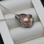 White Natural Fresh water Pearl Pendant Women,Cute Original 925 Silver Pearl Pendant Mother Wife Birthday Gift Black