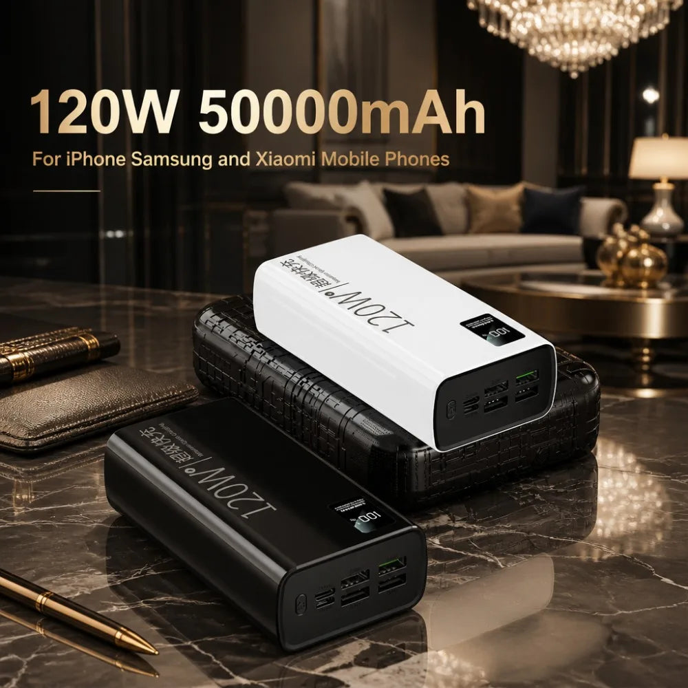 120W 50000mAh Power Bank CCC Certified Fast Charging Portable Charger For iPhone Samsung Xiaomi Mobile Phones