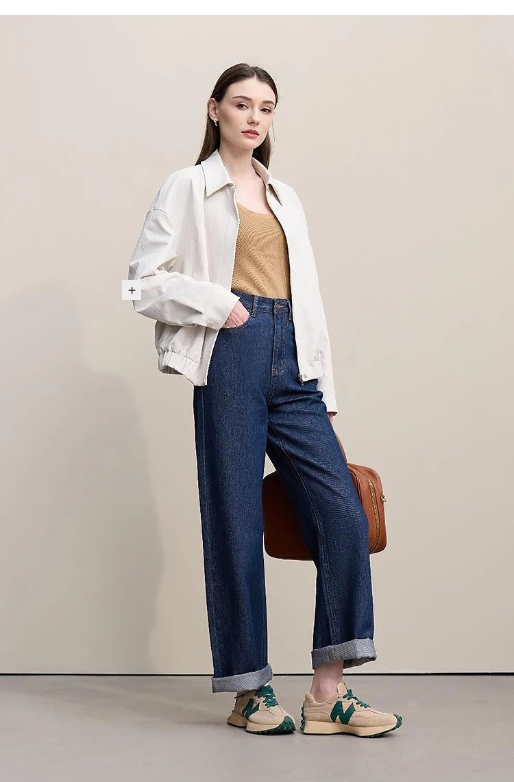 Amii Women's Jeans 2026 Autumn New Casual Letter Embossed Cotton Denim Trousers Women's Retro Versatile Straight Pants 12641115