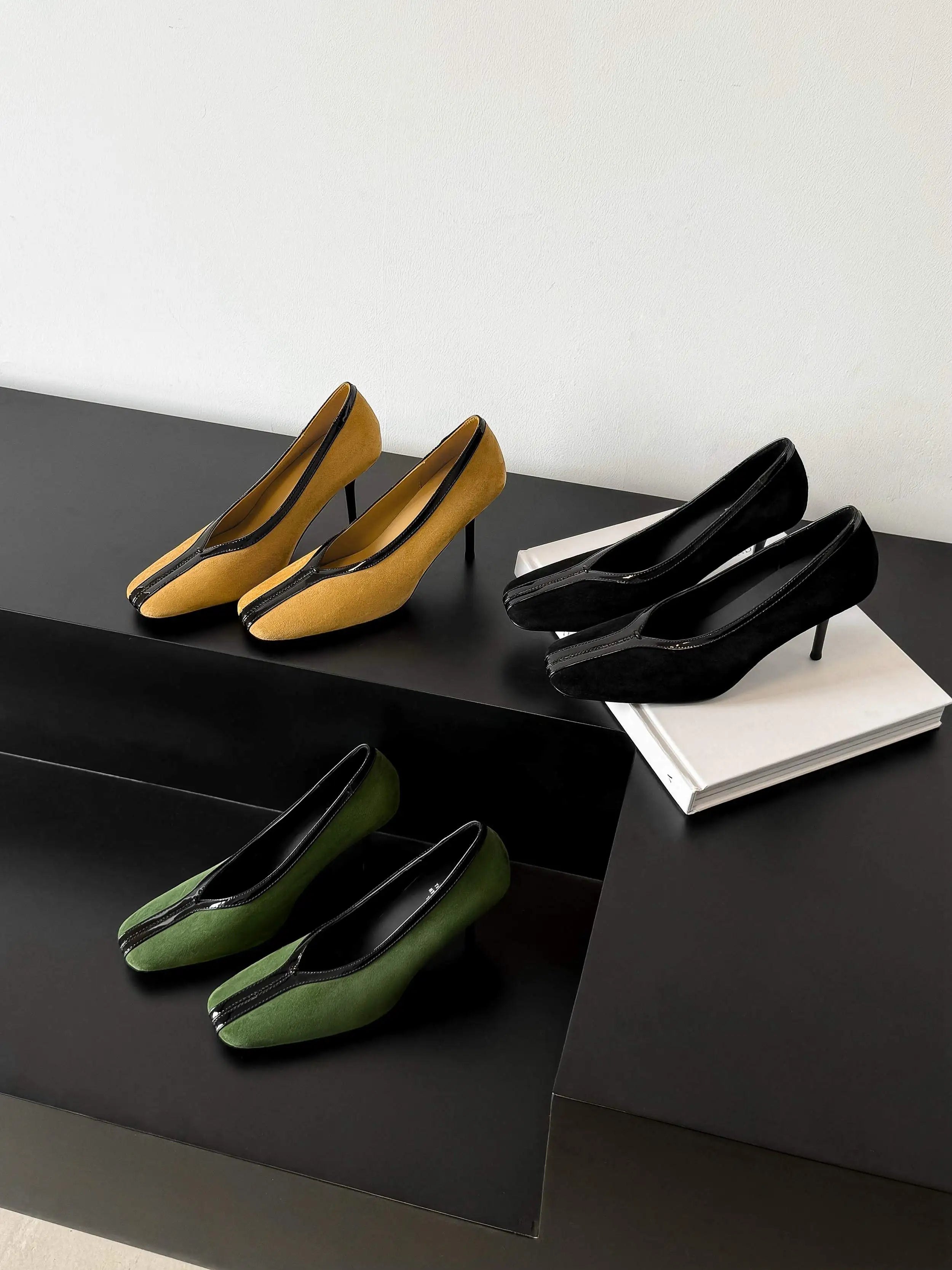 Krazing Pot Superstar Kid Suede Shallow Square Toe High Heels Spring Autumn Shoes Office Lady Party Wedding Dress Women Pumps