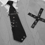 Harajuku False Two Shirt Sweaters Mens Necktie Damaged Ripped Dress Sweater Autumn Loose Casual Color Block Pullover Y2k