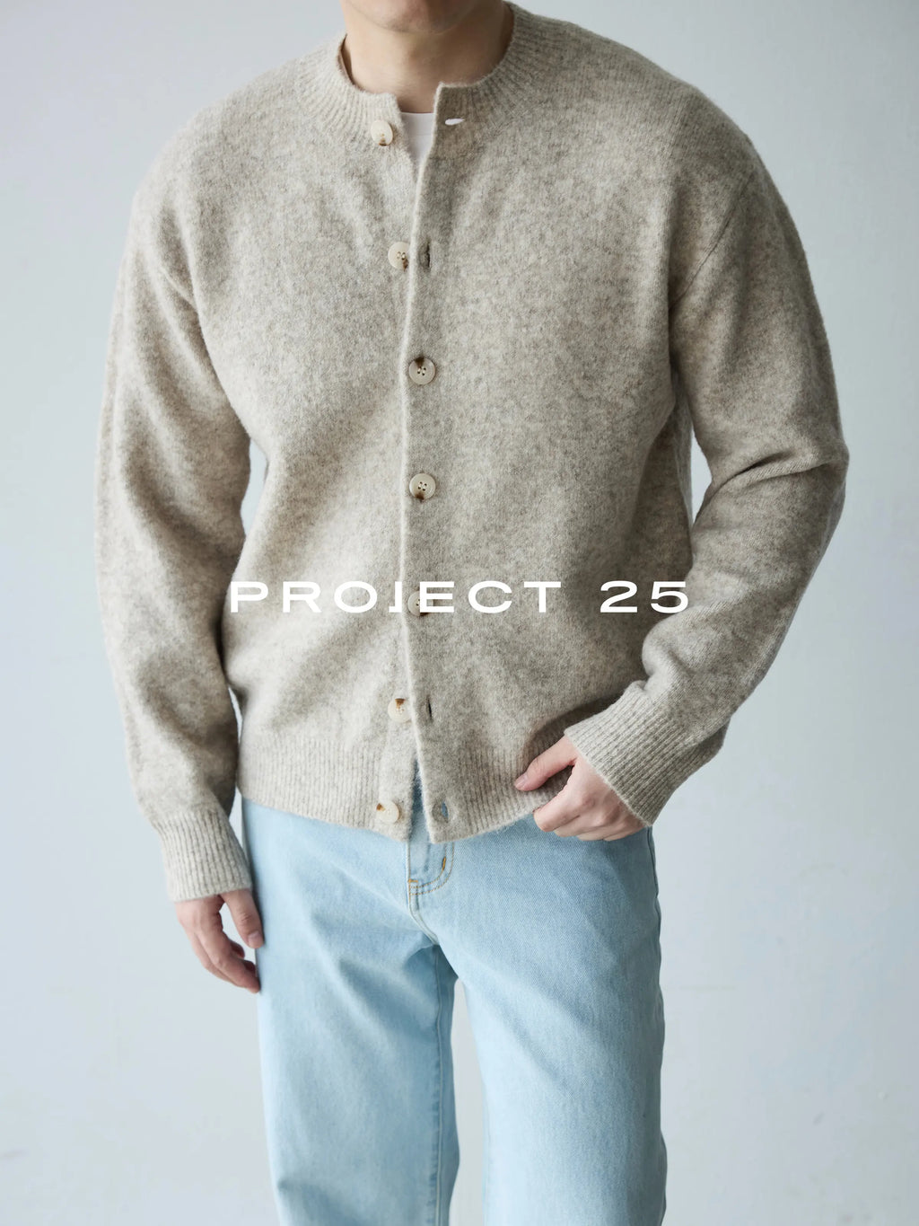 PROJECT 25 Men's Vintage Melange Wool Cropped Button-Down Cardigan – Relaxed Fit Heathered Knit Sweater