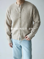 PROJECT 25 Men's Vintage Melange Wool Cropped Button-Down Cardigan – Relaxed Fit Heathered Knit Sweater