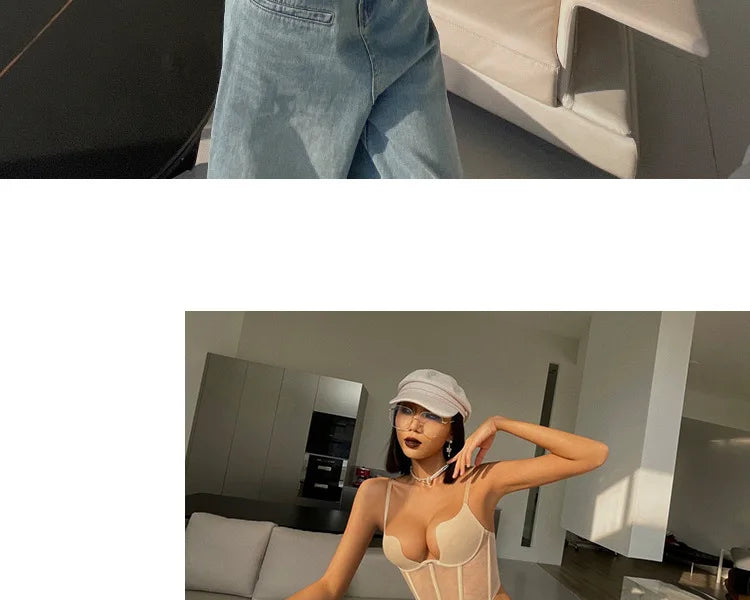 Women Push Up Bra Sets Transparent Lingerie Sexy Shaper Bra Beauty Back Comfortable Underwear Adult's Fishbone Gauze Bralette