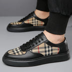 Men Classic Checkered Patchwork Thick Soled Casual Board Shoes Shock-absorbing Breathable Fashionable Commuting Street Shoes