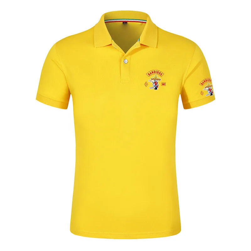MC Bandidos Men's Fitness Casual Sports Gym Running Sports Elastic Short-sleeved Polo Shirt Lapel Men's Slim Fit V-Neck T-shirt