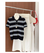 WinvyNee Summer Top Women's 100% Cotton Striped Polo T Shirt Women's Clothing Short Sleeve Casual Oversized Pullover A1522077