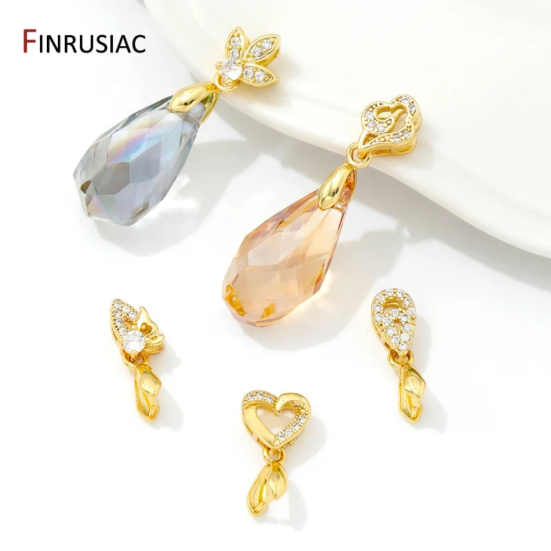 Brass Crystal Agate Pendant Pinch Bails,18k Real Gold Plated Inlaid Zircon Pendant Clips Clamp Pinch Bail,Supplies For Jewelry