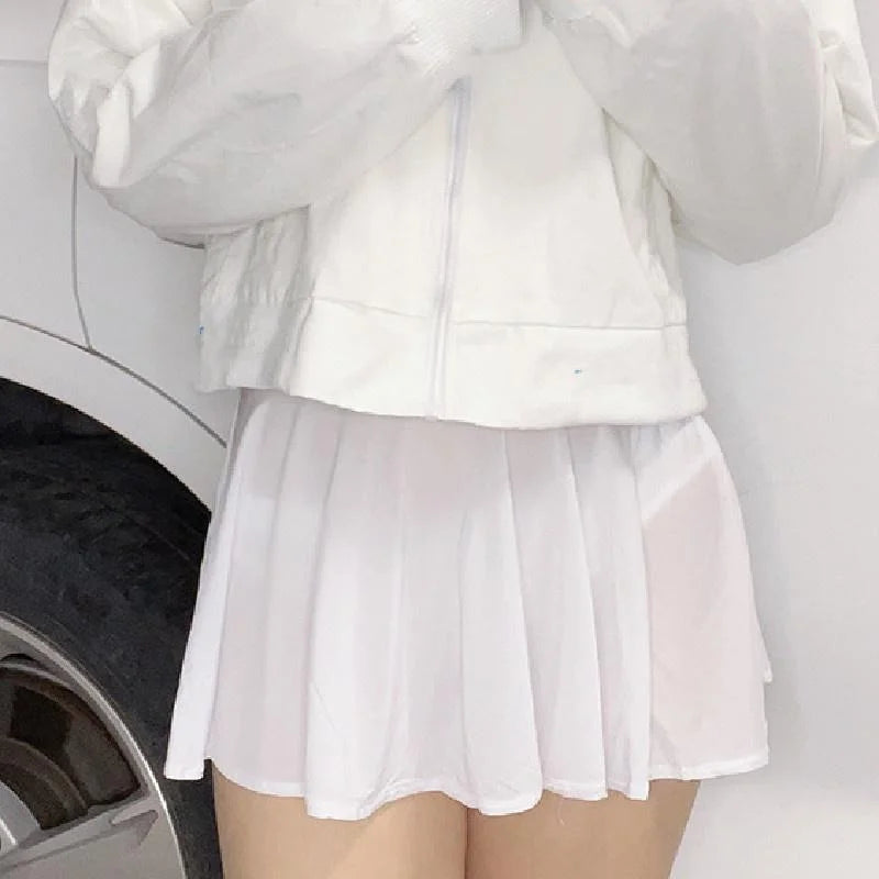 NEWJOINFUN Korean Japan Girls Style Fashion Pleated Mini Skirts XL High Waist Black White A Line Short Skirt for Women Christmas