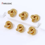 18K Gold Plated Brass With Zircon Round Twist Beads For Bracelets,Separator Bead,Spacer Beads For DIY Jewelry Making Accessories