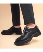 New Men Hollow Summer Platform High Heel 5/8/10 CM Height Growth Formal Men Derby Leather Shoes Man Wedding Dress Shoes Elevator