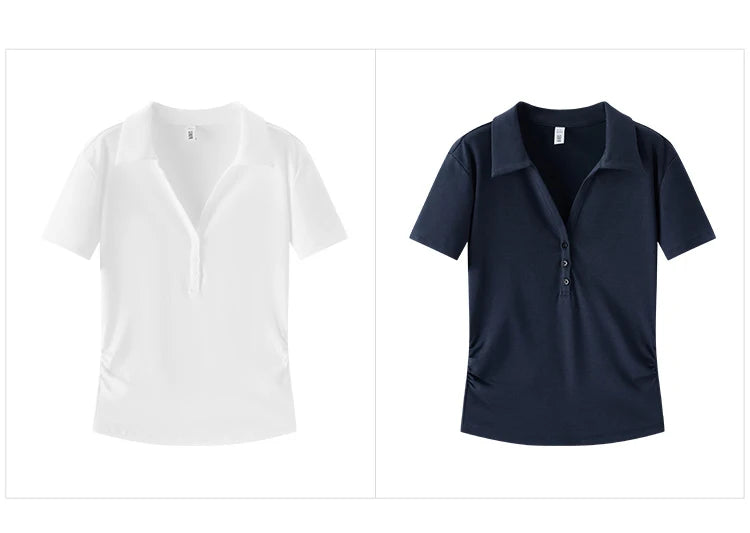 Semir Women Polo Shirt Short Length Ruched Slim Fit Standard Shoulder Cool Feeling 2026 Summer Temperament Versatile Fashion Top
