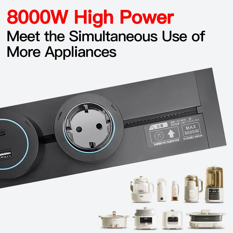 Wall Mounted Power Track Socket US EU UK Plug Adapter 40/50cm Office Electrical Outlet Wall socket USB Type C Grey Black
